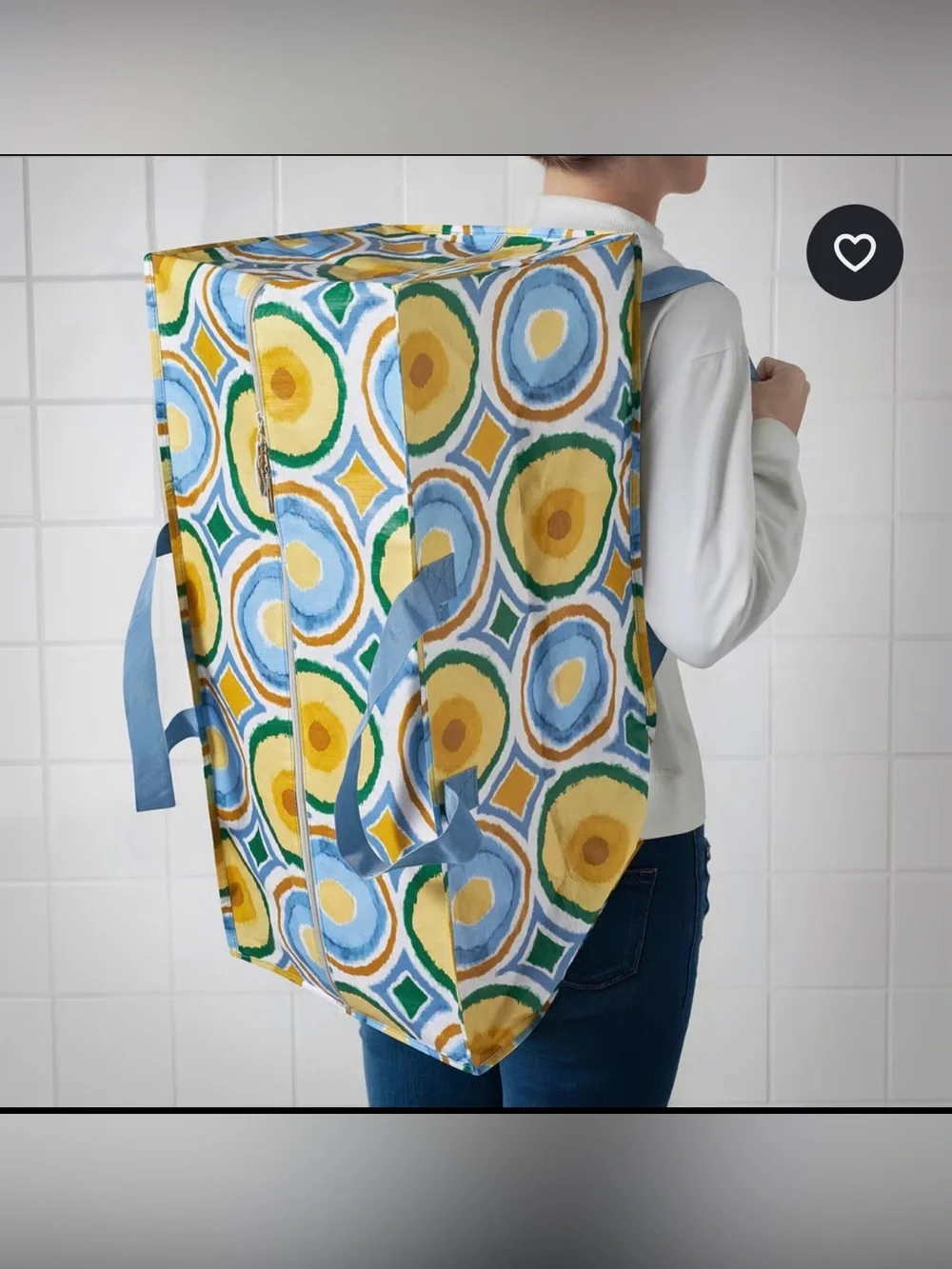 IKEA EKAÅN Large Patterned Utility Tote Bag in Yellow, Blue, Green